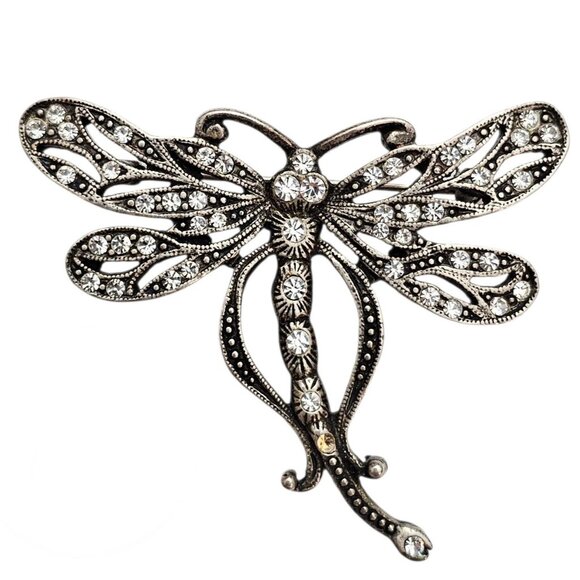 Sweet Romance Butterfly Brooch Clear Rhinestone Silver Tone Pin, Signed - Picture 1 of 10